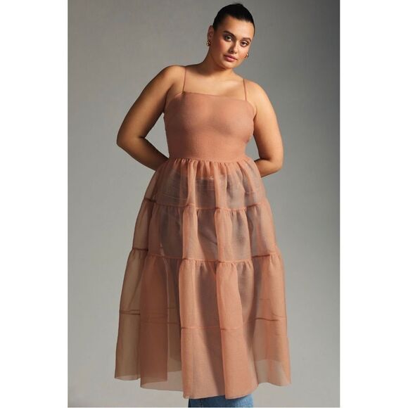 NEW Anthropologie OhSevenDays Reversible Blush Tiered Sheer Midi Dress Small - Picture 8 of 8